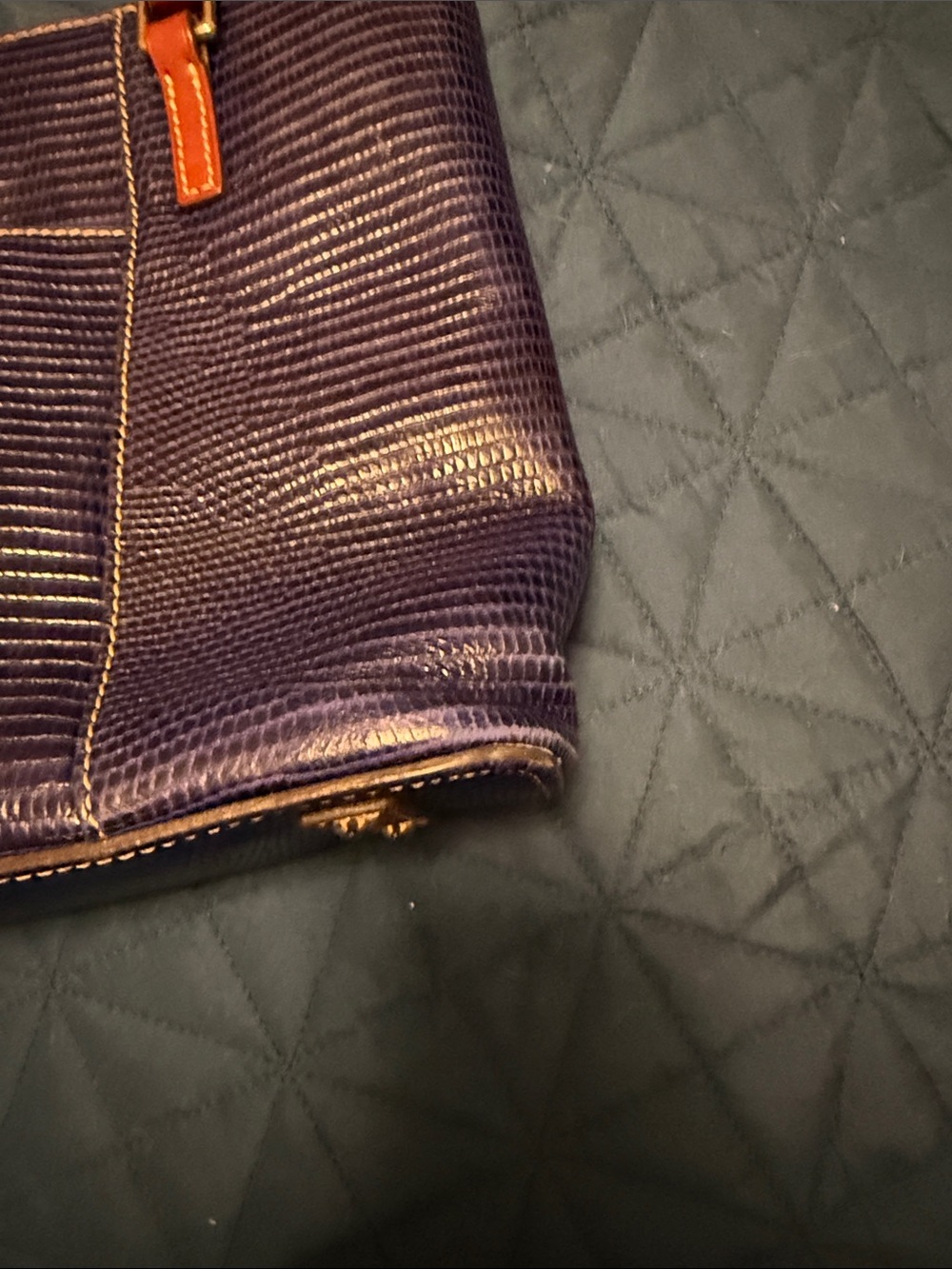 Dooney & Bourke blue Lizard-Embossed Tote with Brown Straps - Picture 11 of 14